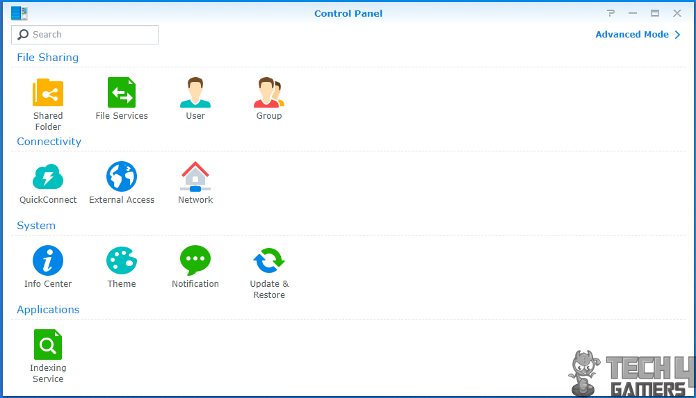 Control Panel main menu