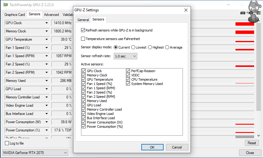 Zotac GeForce RTX 2070 sensors