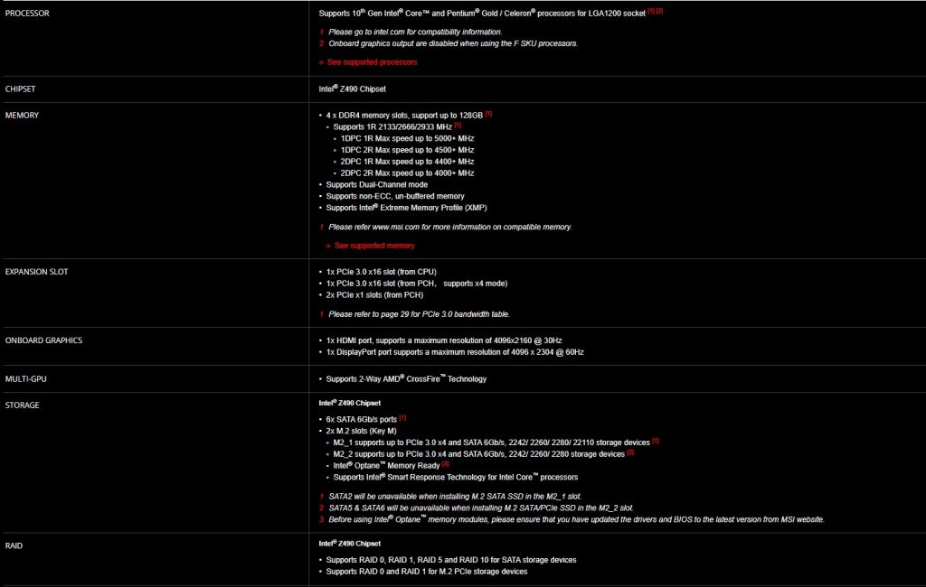 msi mag z490 tomahawk specs