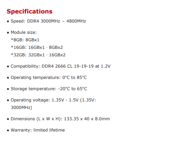 XPG Spectrix D50 Specifications