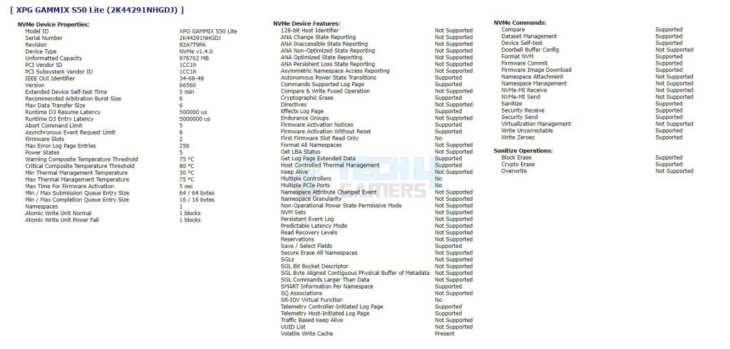 adata s50 lite 1tb commands and features