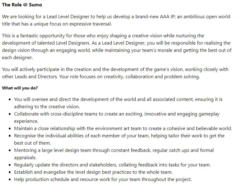 Sumo DIgital Job Listing