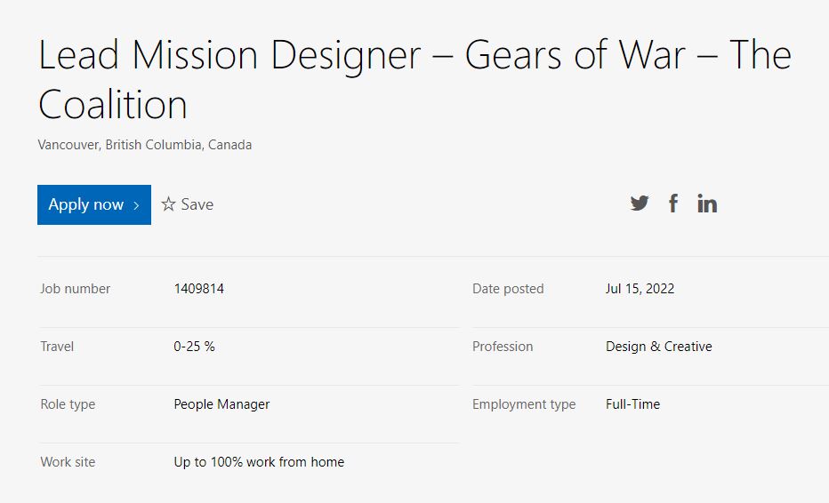 Gears of War Job Listing