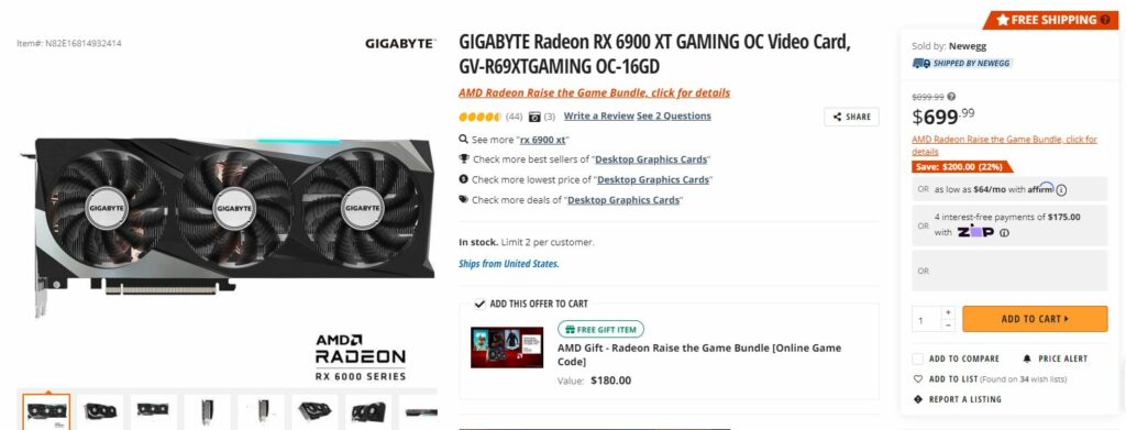 Newegg RX 6900 XT GPU Price Drop