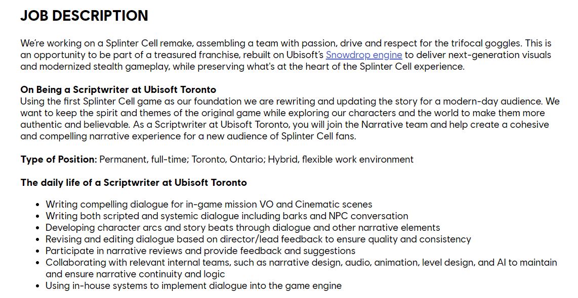 Splinter Cell Remake Ubisoft Toronto