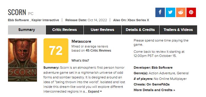 Scorn Metacritic 