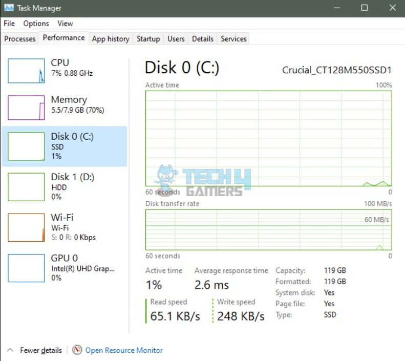 Task Manager Displaying Storage Specs