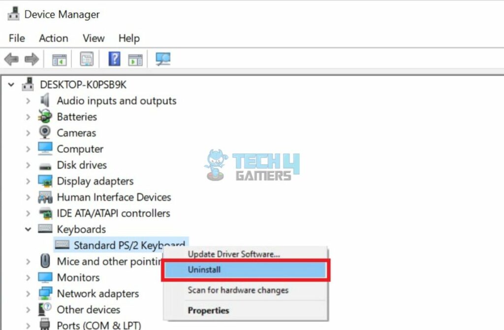 Uninstall Keyboard Drivers From The Device Manager