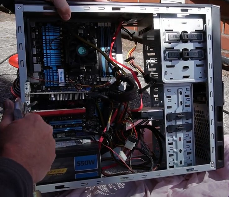 Remove the side panel from the computer casing to access hardware componenets.