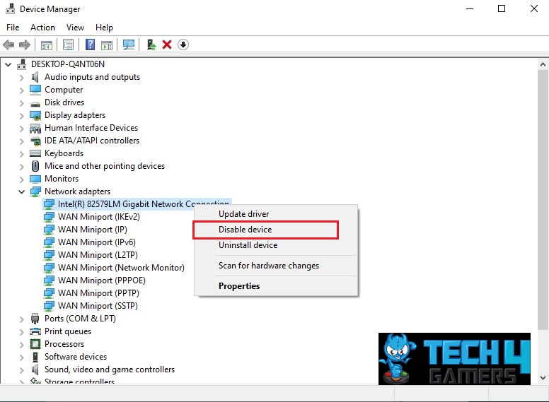 Disable Device from Network Adapters