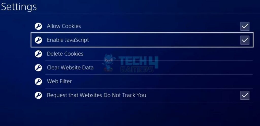 Enable JavaScript in PS4