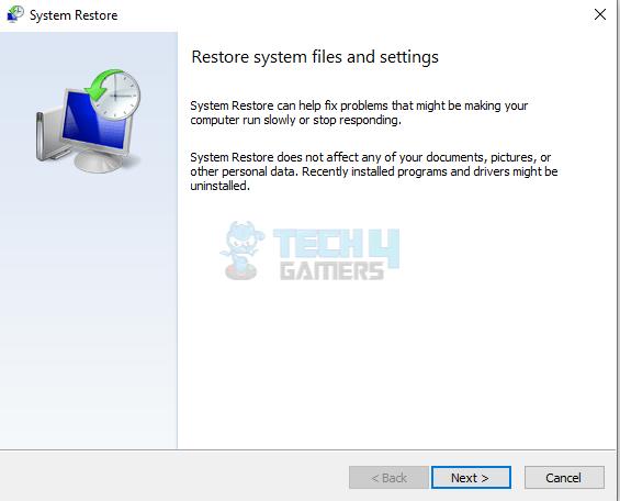 Click System Restore to begin restoration