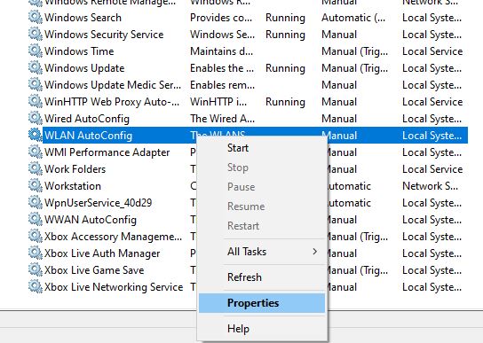 Checking WLAN AutoConfig Service to fix Intel Wireless AC 9560 Not Working