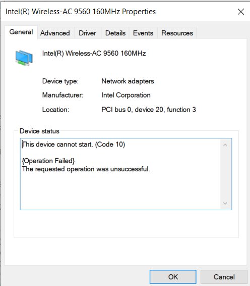 Intel Wireless AC 9560 Not Working