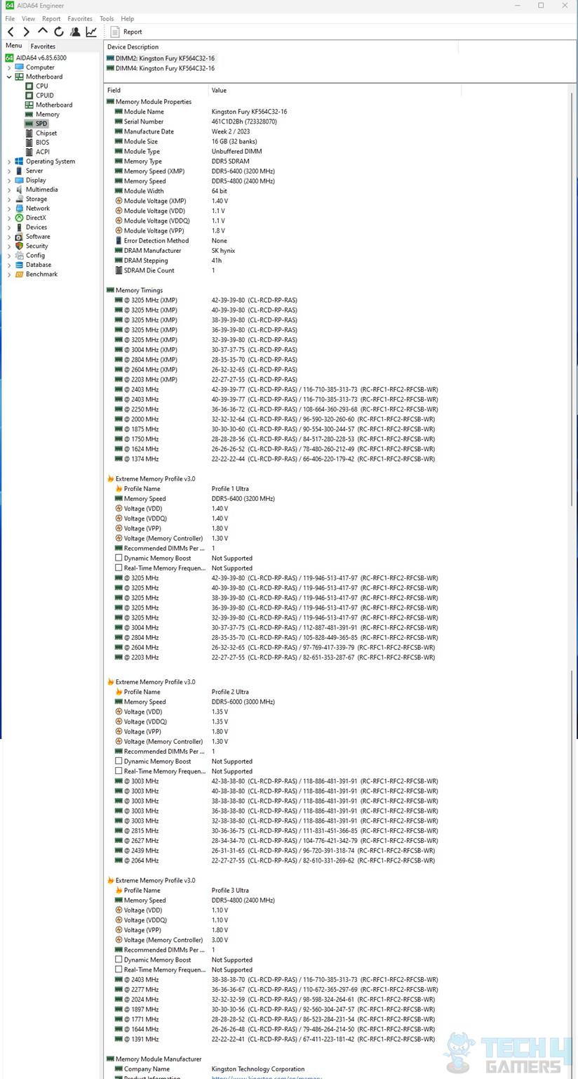 Kingston Fury Renegade 6400MT/s CL32 32GB DDR5 Kit — AIDA64 Engineer Readout