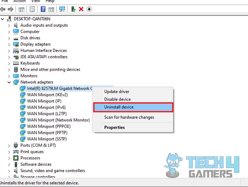 Uninstall the Intel WiFi 6 AX201 network adapter