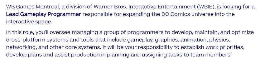 WB Games Montreal Job Listing