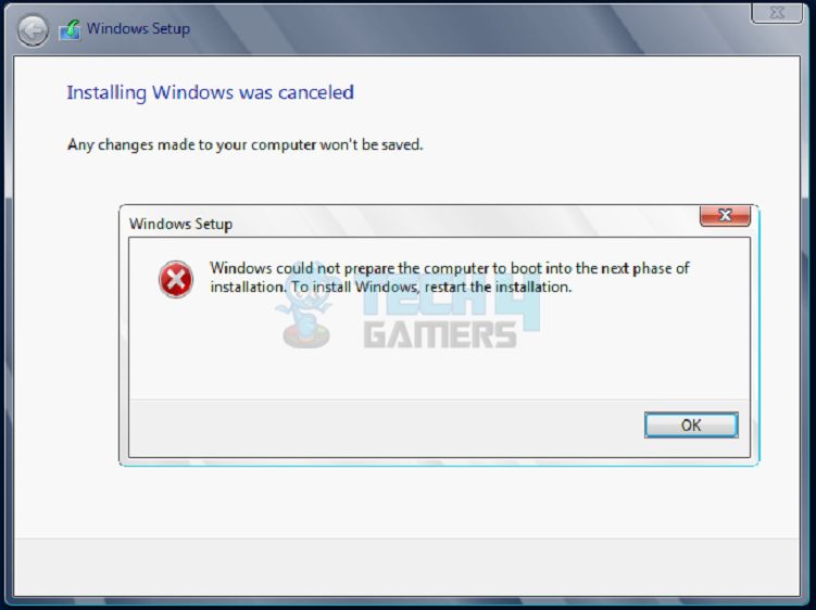 Windows Could Not Prepare Computer To Boot Installation Error