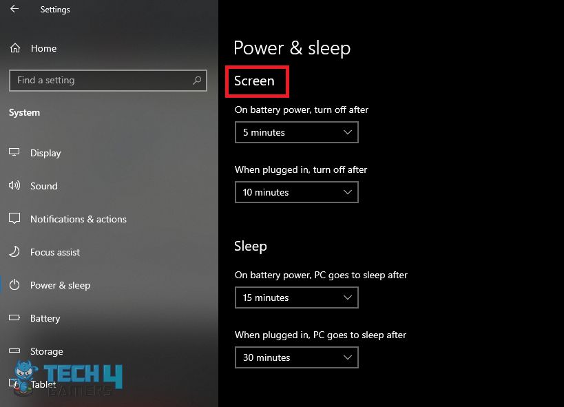 power and sleep settings