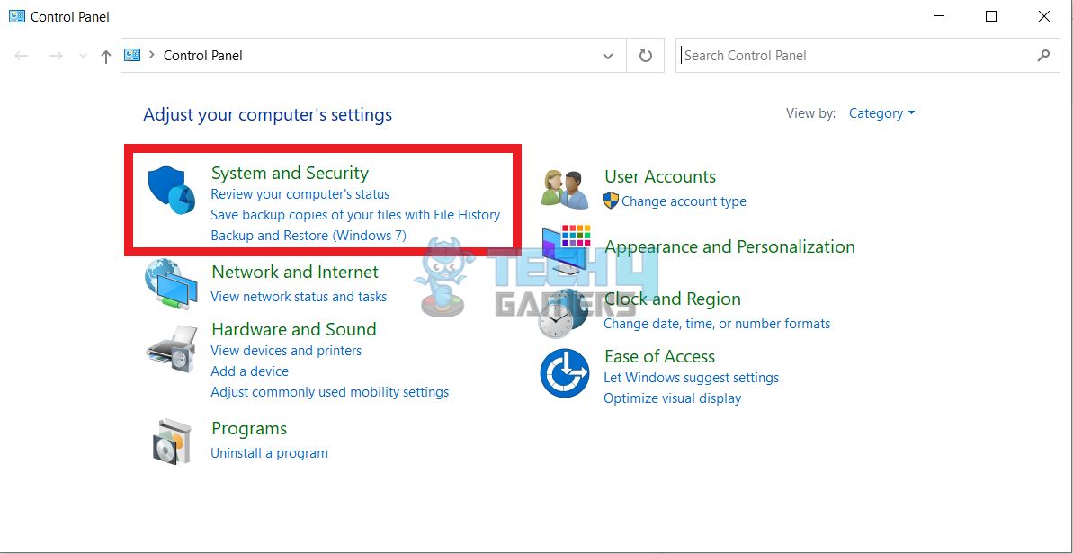 System and Security in Control Panel