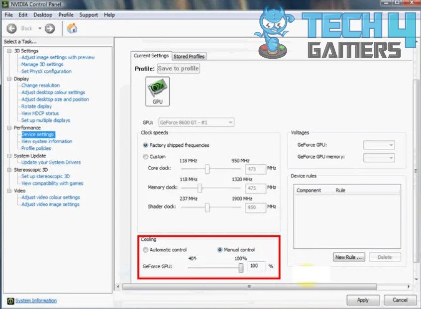 Adjusting The Fan Controller Setting to fix Graphics Card Fans Not Spinning issue