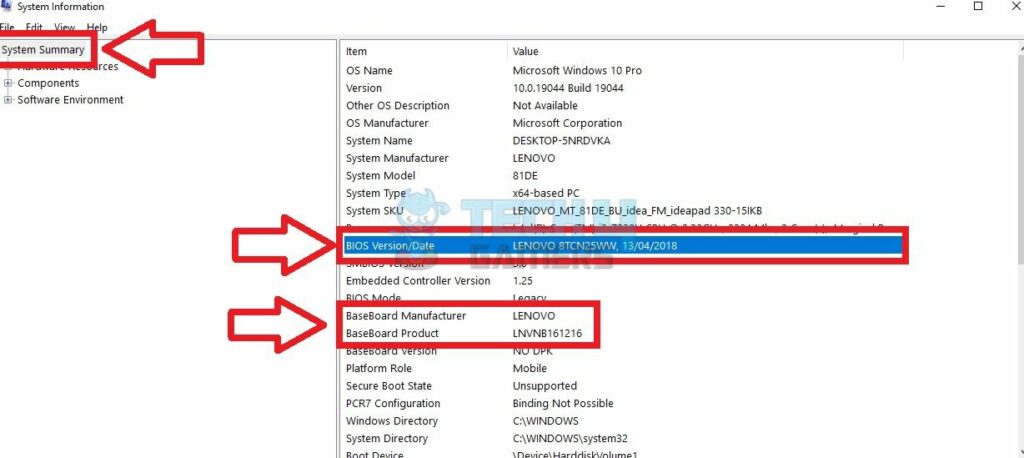 Check The BIOS Version along With Other Details