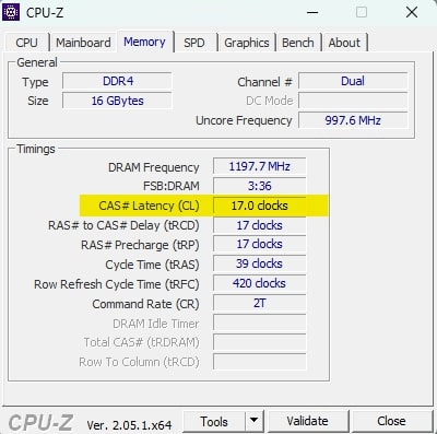 CAS latency - CPU-Z