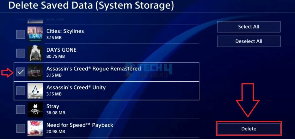 Select And Delete Game Cache