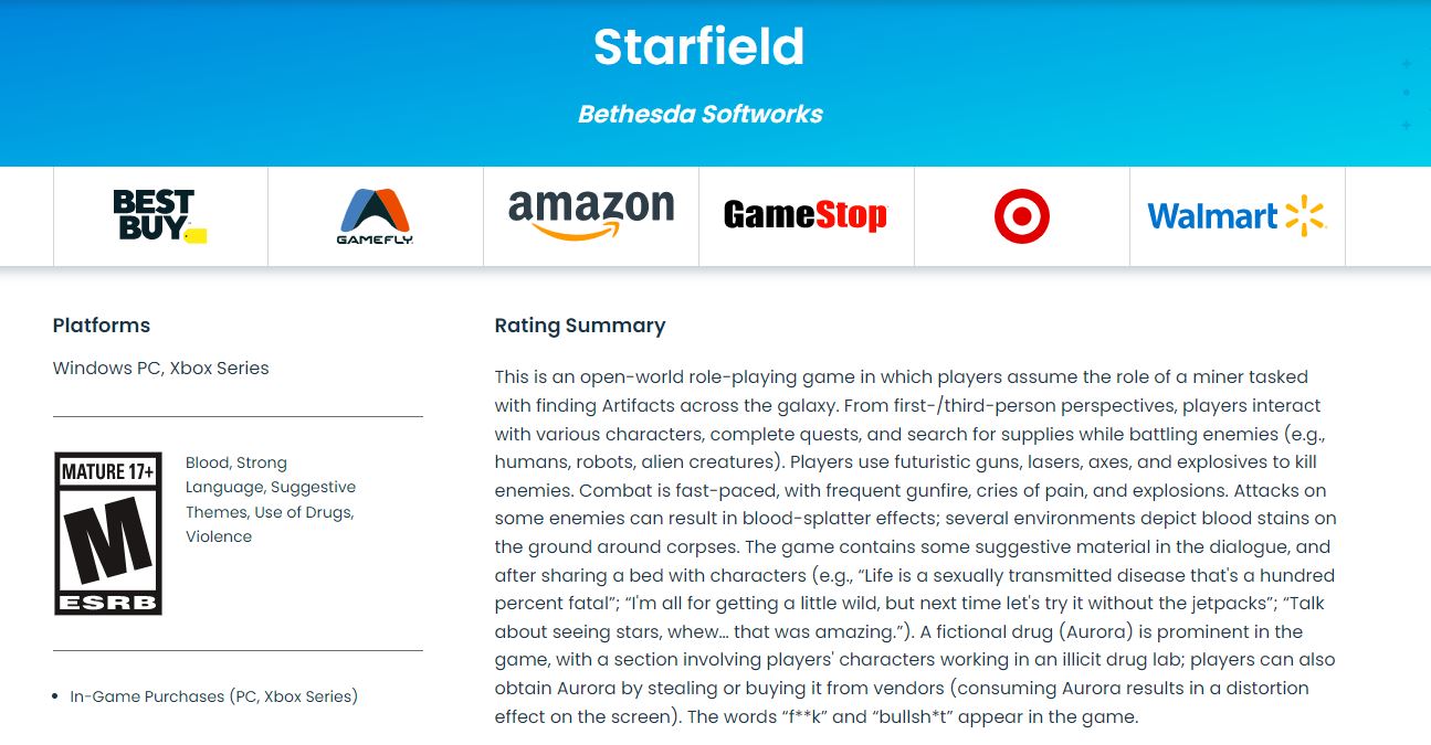 Starfield ESRB Microtransactions