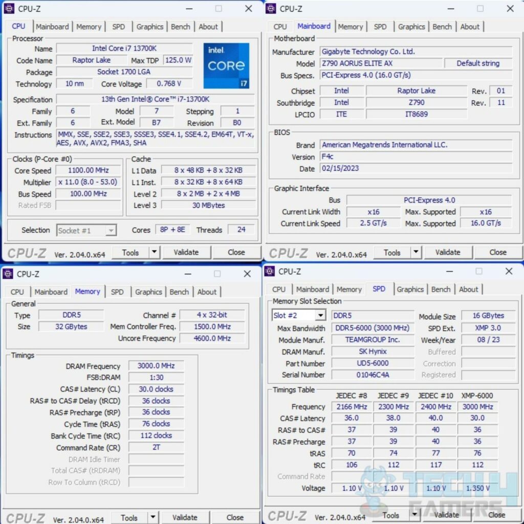 T-Force Delta RGB DDR5 32GB 6000MT/s CAS30 — CPU Z