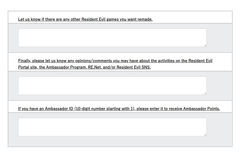 Resident Evil Remakes Survey