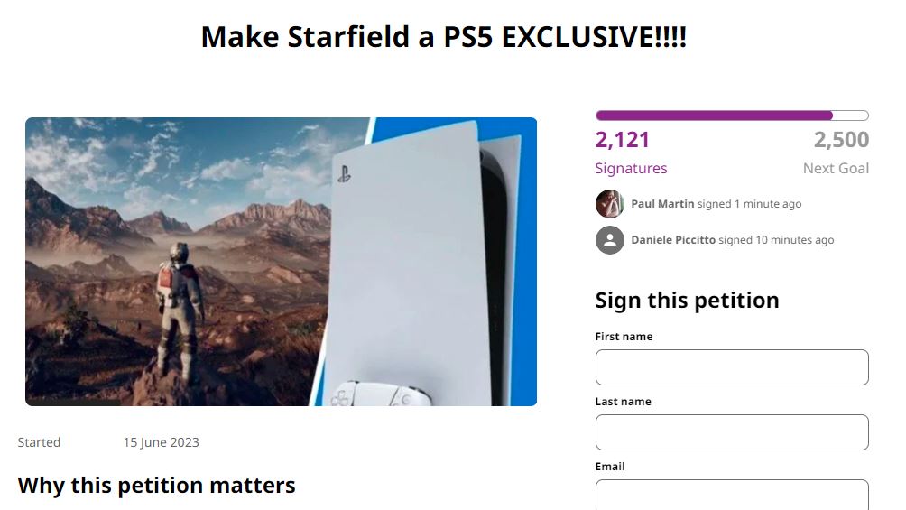 Starfield PlayStation Petition