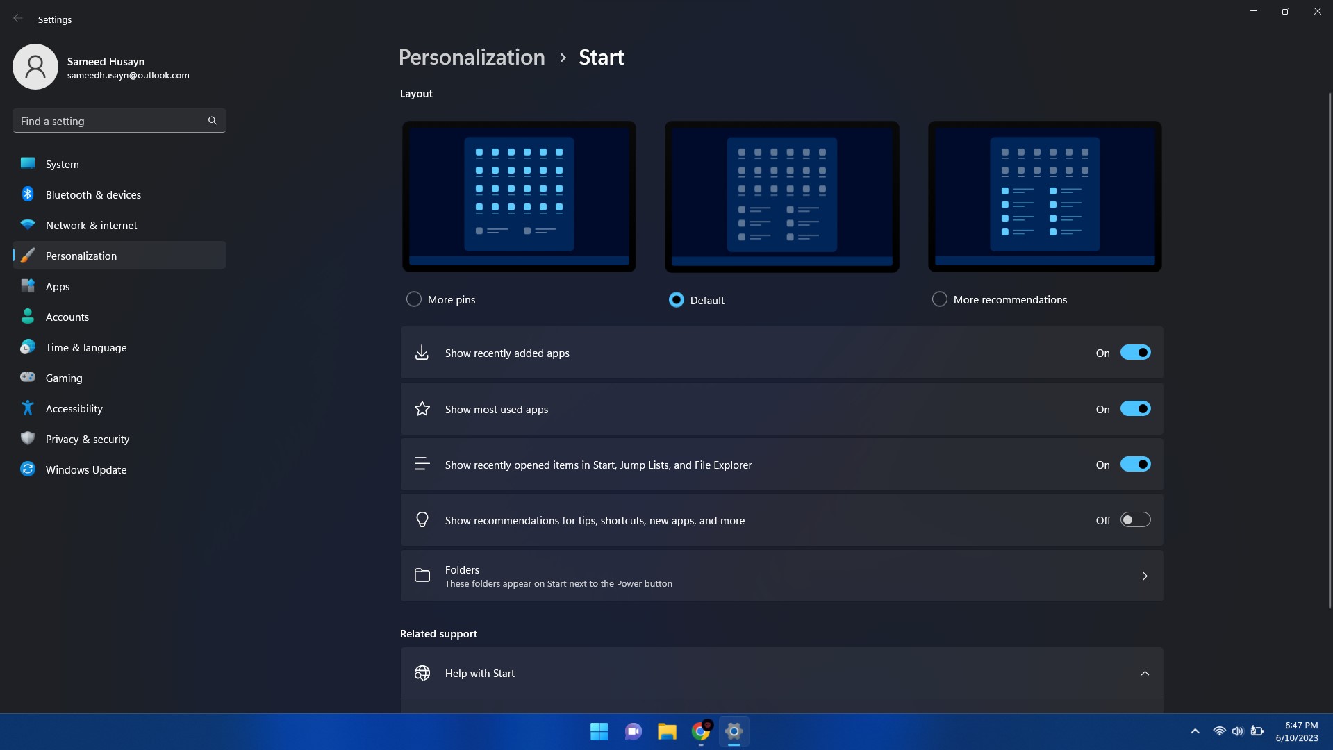 Windows 11 Start Menu Settings