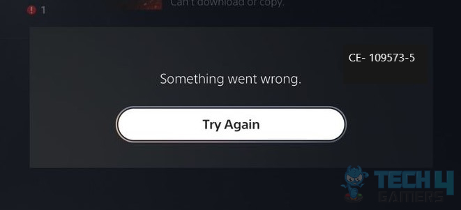 PS5 error code CE-109573-5