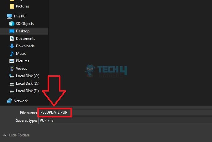 Name and save PS5 Update File 