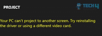 your pc cannot project to another screen