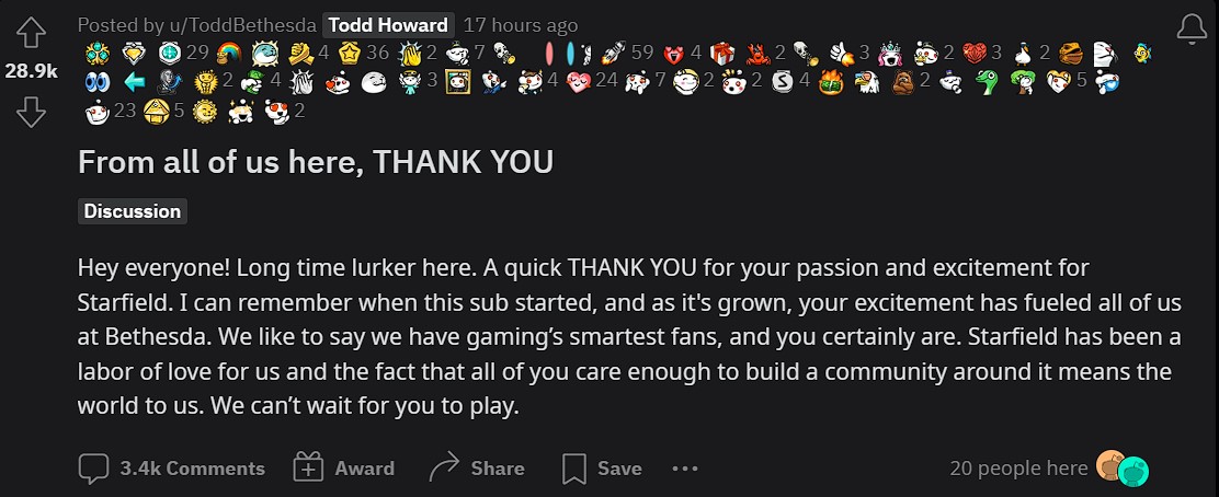 Todd Howard Thanks Starfield Fans