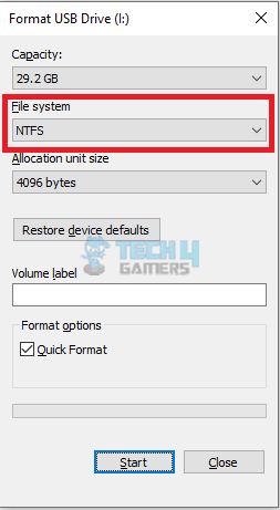 Confirm that the file system is NTFS, otherwise change it to NTFS.