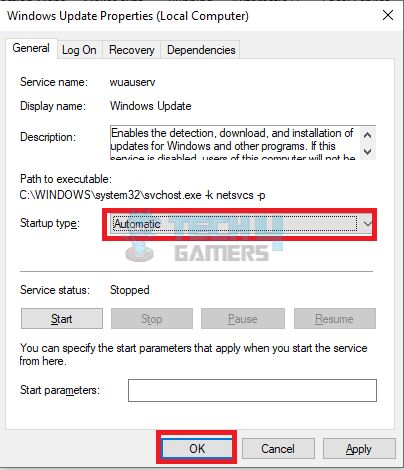 Now, go to Startup type and click on it. You will see a few options. Choose Automatic for every service we have listed below and OK.