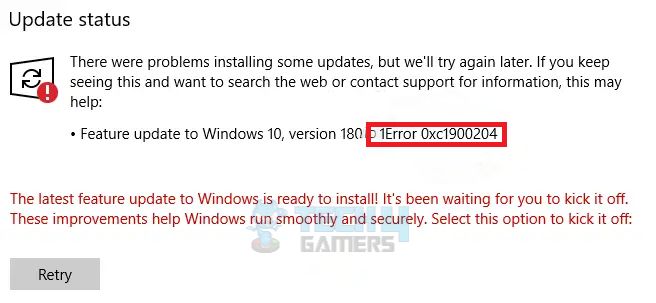 Windows Update Error 0xc1900204