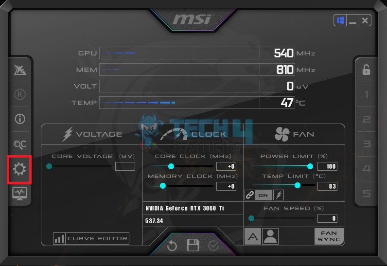 Accessing Settings On MSI Afterburner