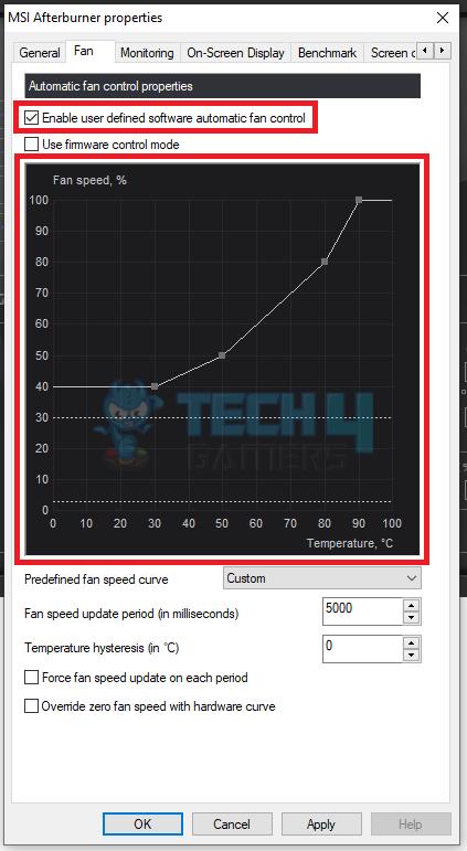 Check the box Enable User Define Software Automatic Fan Control and customize fan speed settings.