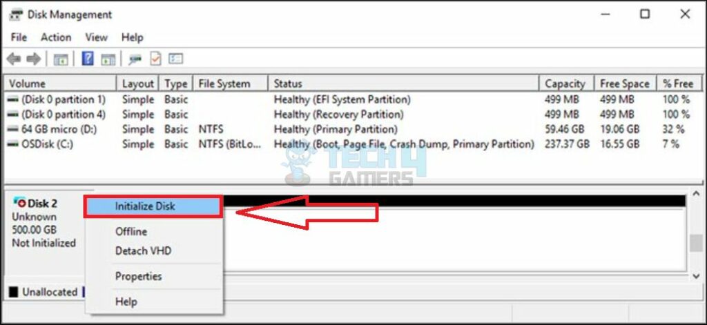 Initialize The Disk From Disk Management