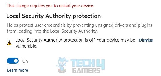 Local Security Authority Protection Is Off Error Message