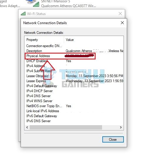 MAC Address In Control Panel