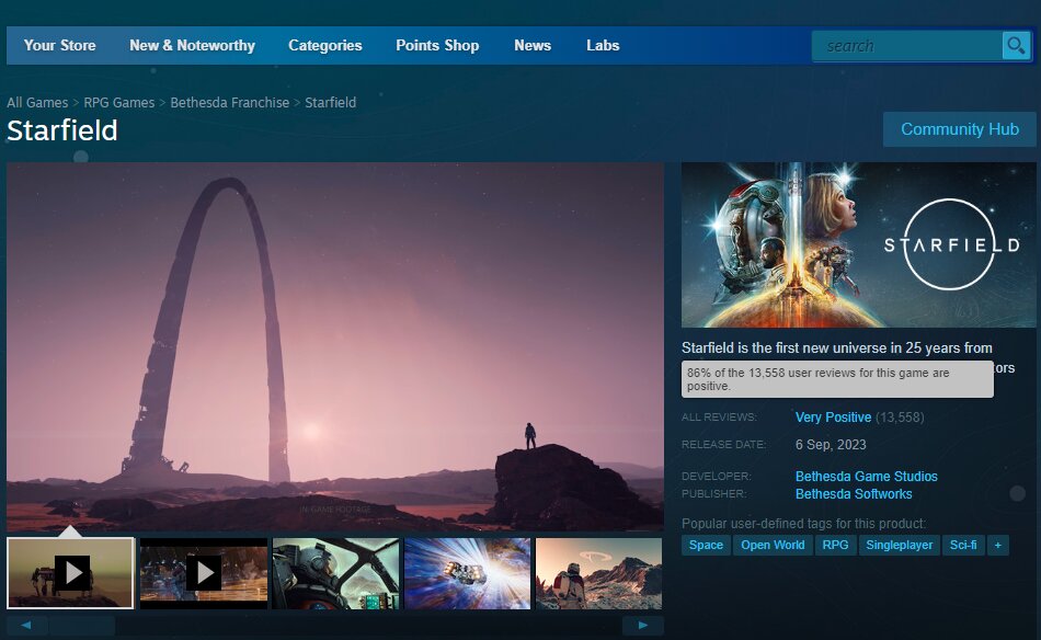 Starfield Steam Positive Reviews