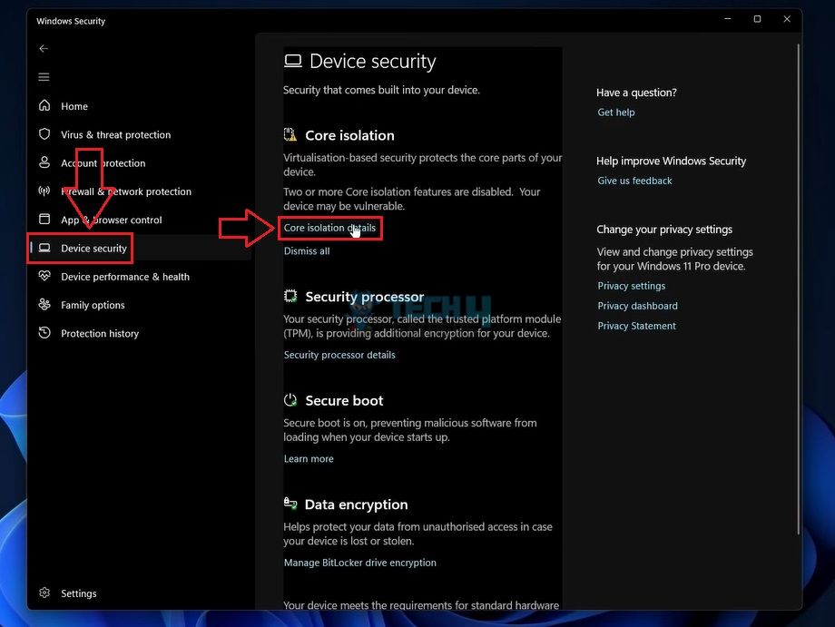 Core Isolation Details In Device Security