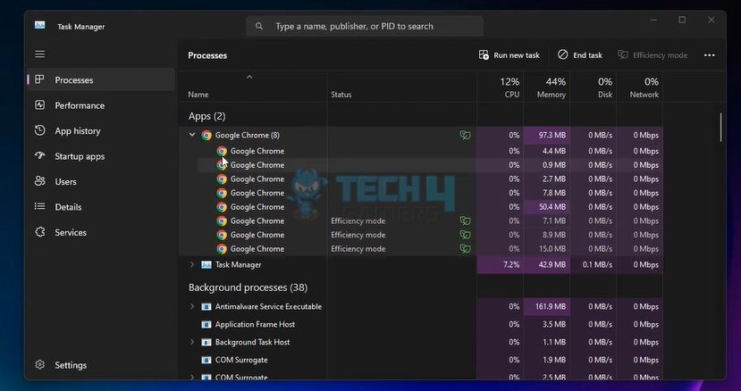 Browsers Processing In Efficiency Mode