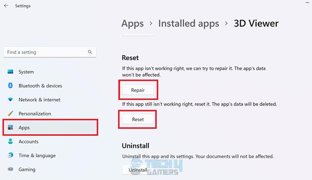 Repair And Reset An App