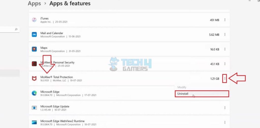 Uninstall McAfee App In WIndows